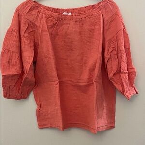Dolly Jolly Women's Coral balloon sleeve texture detail Top Sz L
